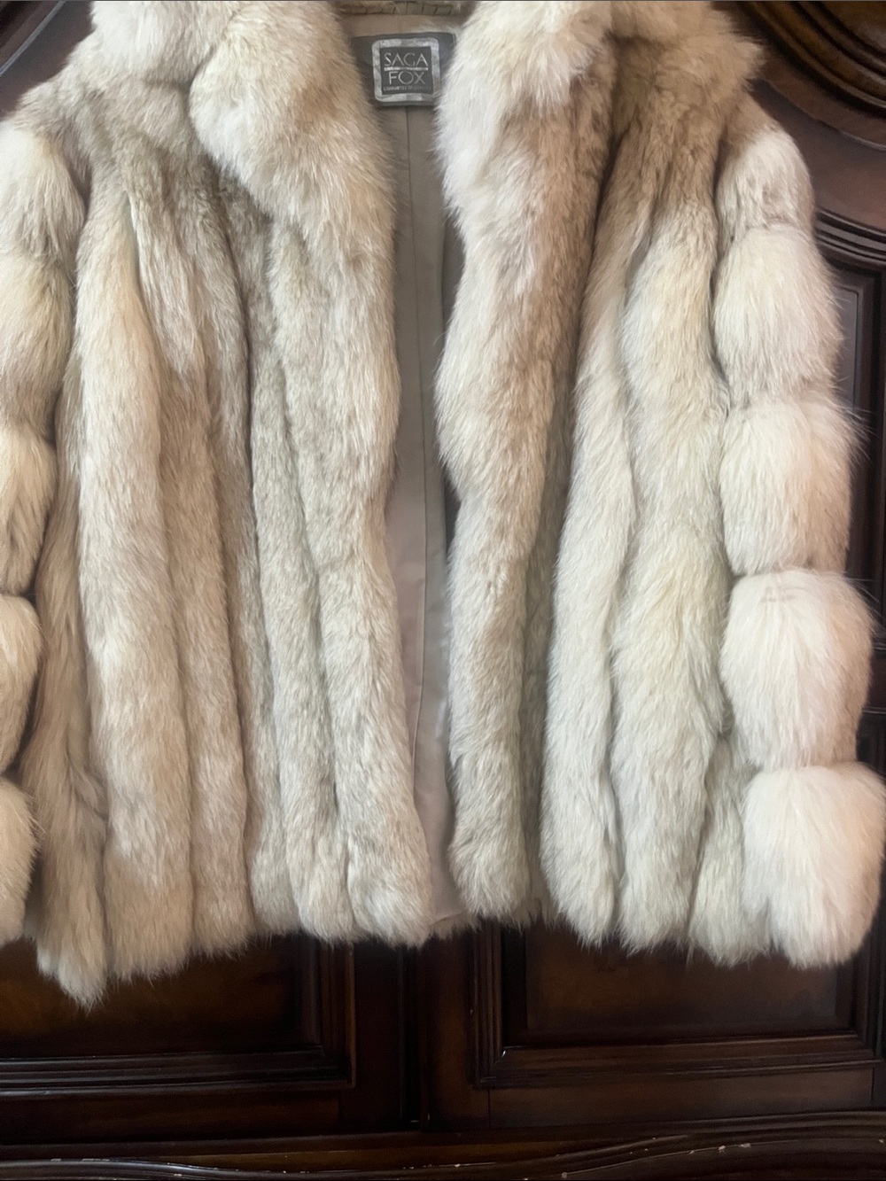 Saga Furs Cream Fox Fur Pea Coat